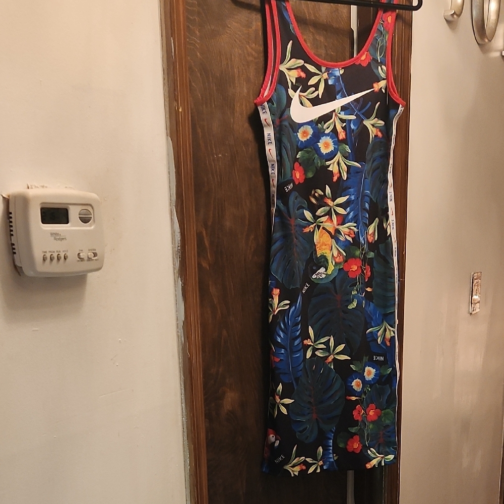 Nike Women's Tropical Floral Midi Dress - Black and Blue